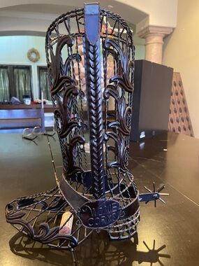 Black Decorative Western Boot Metal cork Bottle Holder - Home Dining